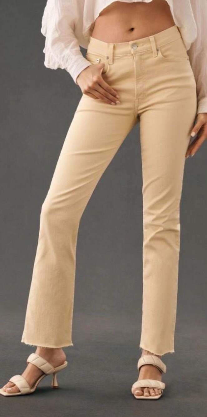 Edwin Bree Daisyneys Yellow Straight Leg High Rise Raw Hem Jeans Size 31